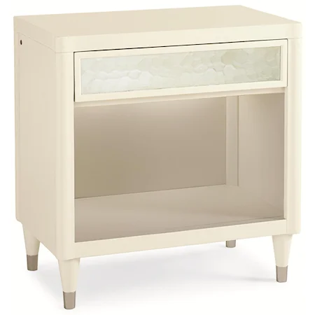 "Out Like a Light" Open Nightstand with Glass Front Drawer, LED Light and Metal Ferrules
